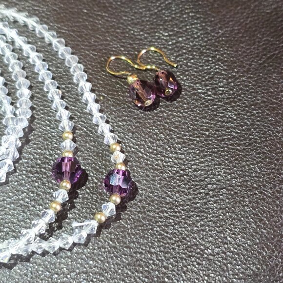 Vintage faceted amethyst & crystal necklace & earring set - Picture 3 of 6